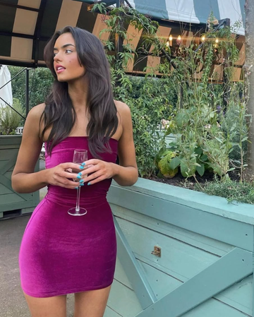 Hot Pink Sheath Strapless Velvet Short Party Dress Evening Dress HZ1023